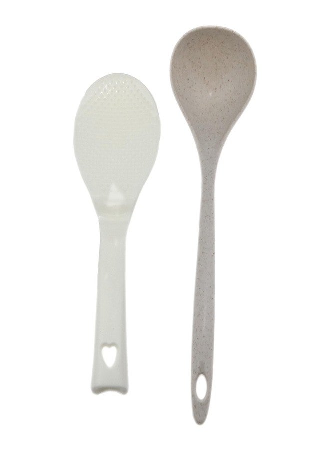 Meuey Lyot 1 standing rice spoon and 1 soup spoon Non-stick rice spoon rice paddle Spoon rice spatula Household kitchen tool, white -2PCS, MET-98713 - Image 1